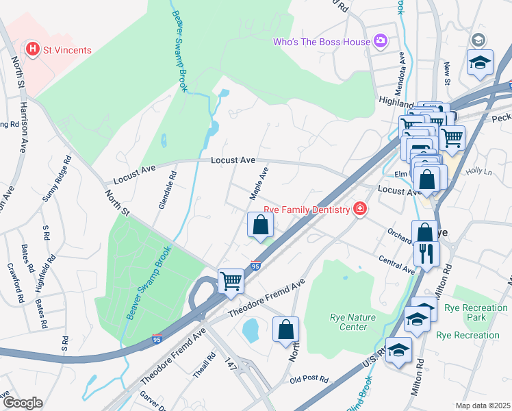 map of restaurants, bars, coffee shops, grocery stores, and more near 38 High Street in Rye