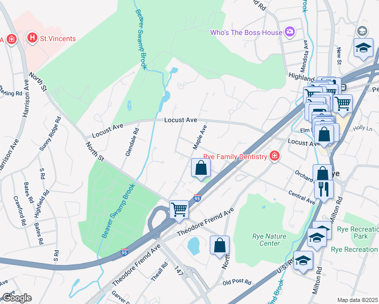 map of restaurants, bars, coffee shops, grocery stores, and more near 65 High Street in Rye