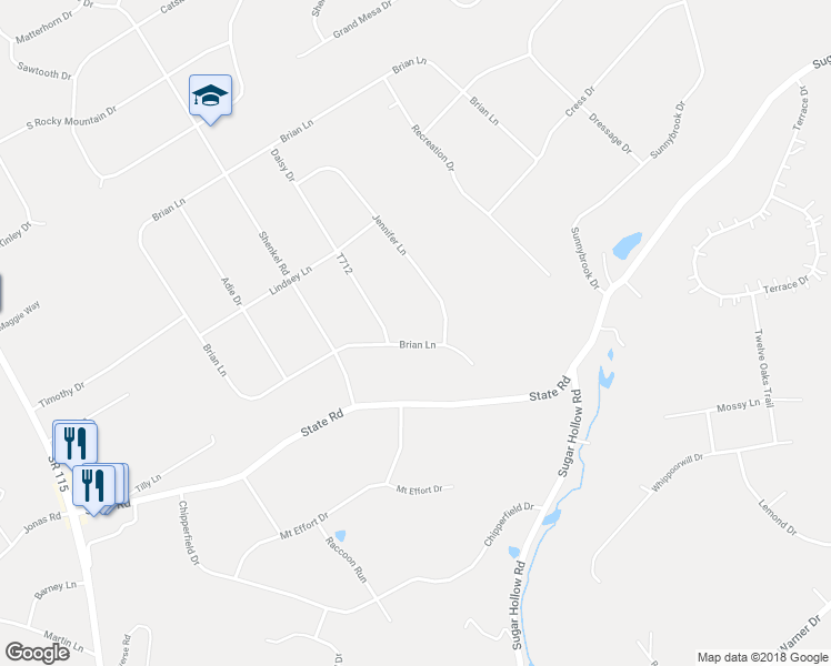 map of restaurants, bars, coffee shops, grocery stores, and more near 1473 Brian Lane in Effort