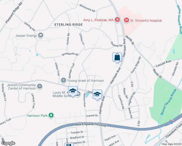 map of restaurants, bars, coffee shops, grocery stores, and more near 15 Genesee Trail in Harrison