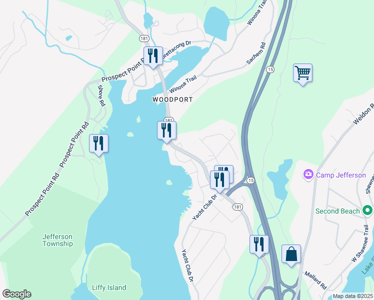 map of restaurants, bars, coffee shops, grocery stores, and more near 36 Alpine Drive in Jefferson