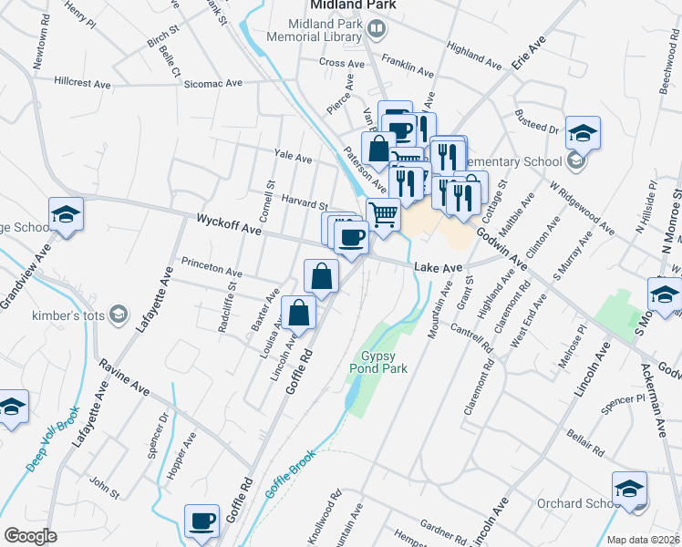 map of restaurants, bars, coffee shops, grocery stores, and more near 241 Goffle Road in Ridgewood