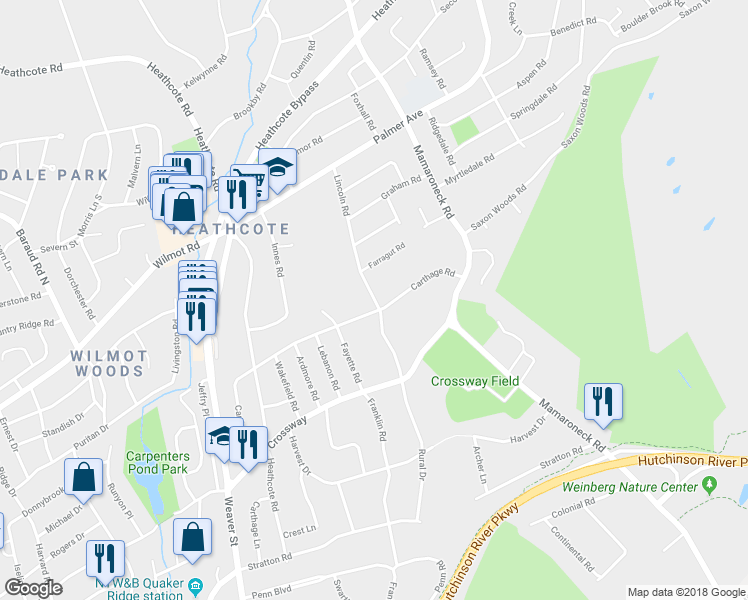 map of restaurants, bars, coffee shops, grocery stores, and more near 39 Lincoln Road in Scarsdale