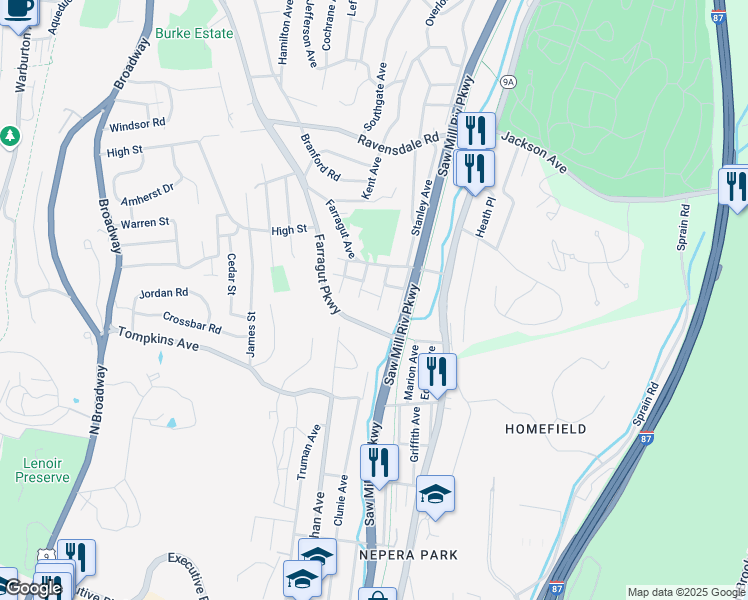 map of restaurants, bars, coffee shops, grocery stores, and more near 41 Curry Road in Hastings-on-Hudson