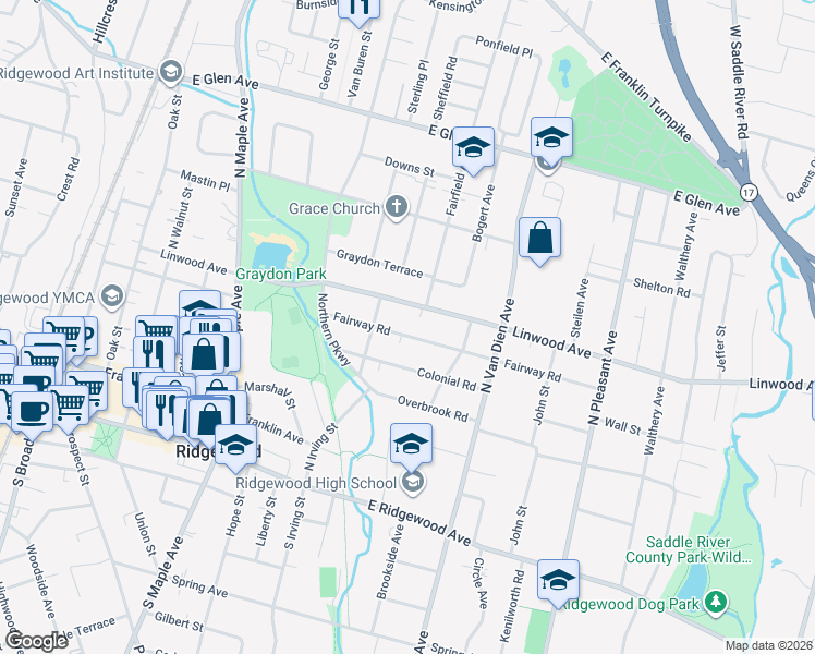 map of restaurants, bars, coffee shops, grocery stores, and more near 420 Linwood Avenue in Ridgewood