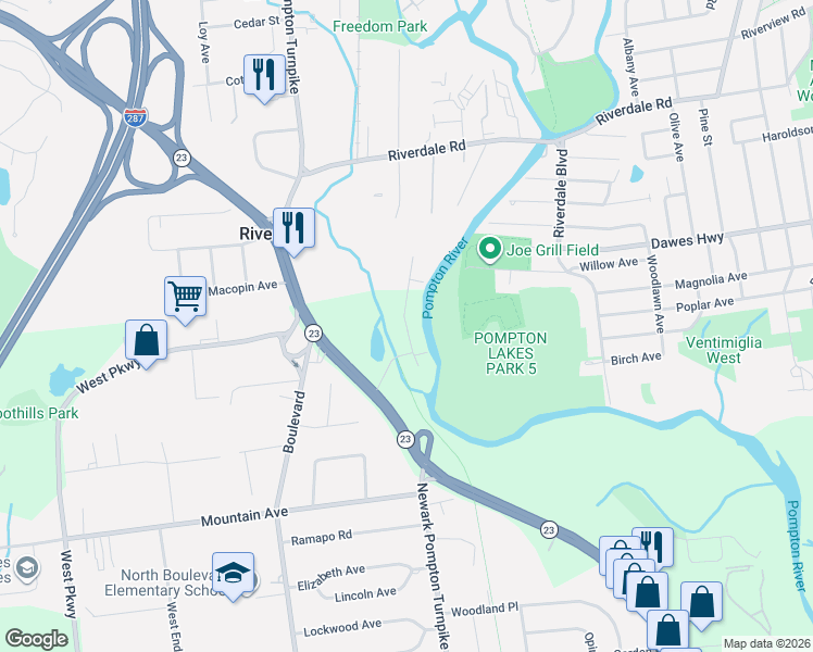 map of restaurants, bars, coffee shops, grocery stores, and more near 42 Harrison Road in Pequannock Township