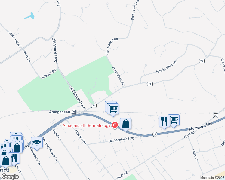 map of restaurants, bars, coffee shops, grocery stores, and more near 83 Abrahams Landing Road in Amagansett