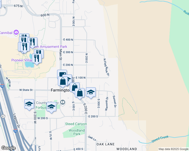 map of restaurants, bars, coffee shops, grocery stores, and more near 248 East 200 North in Farmington