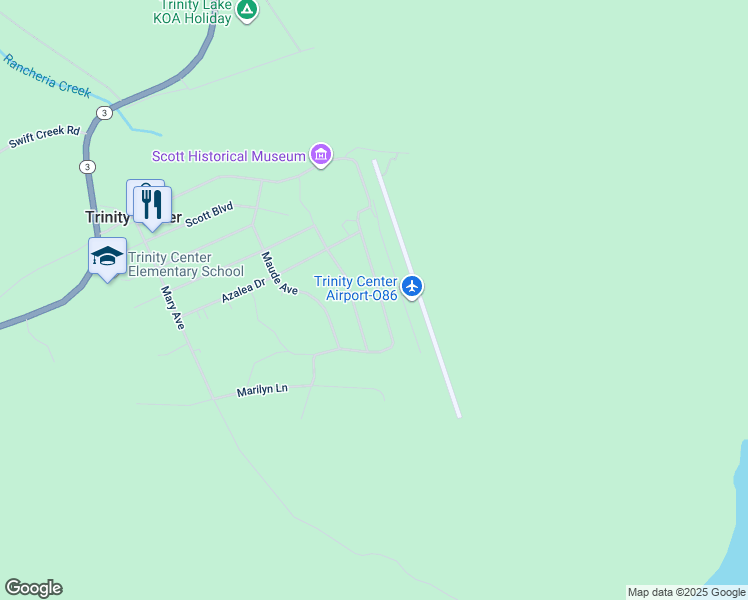 map of restaurants, bars, coffee shops, grocery stores, and more near 230 Lakeview Drive in Trinity Center