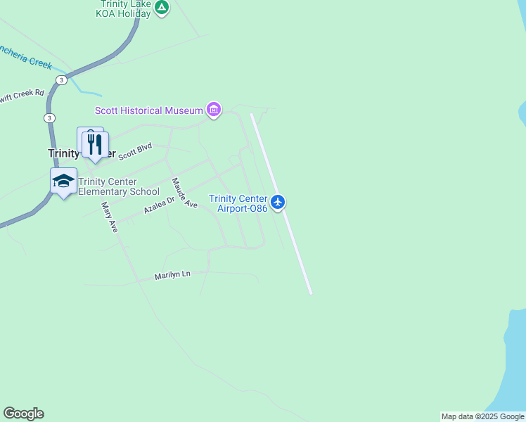 map of restaurants, bars, coffee shops, grocery stores, and more near 241 Lakeview Drive in Trinity Center