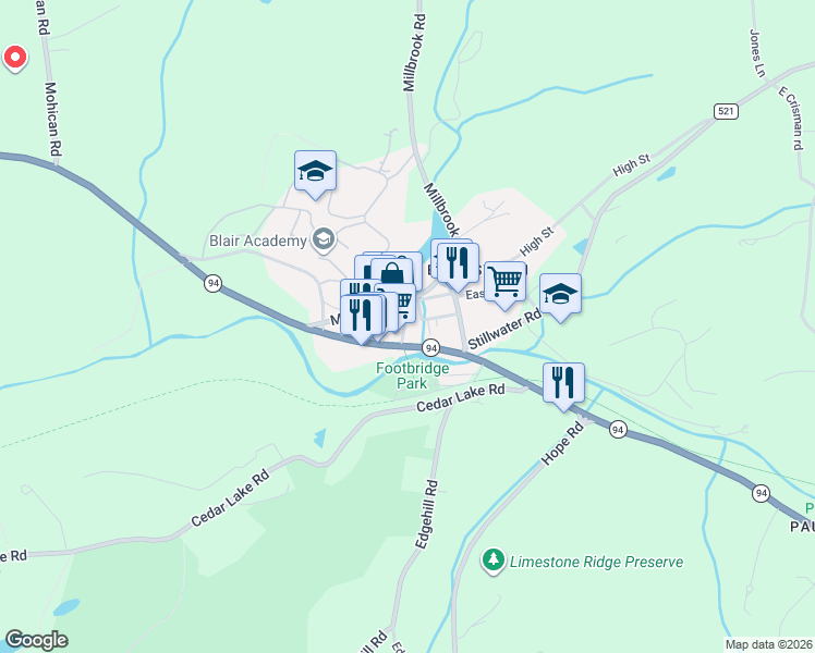 map of restaurants, bars, coffee shops, grocery stores, and more near in Blairstown