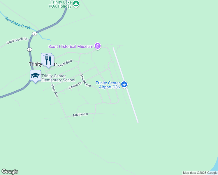 map of restaurants, bars, coffee shops, grocery stores, and more near 241 Lakeview Dr in Trinity Center