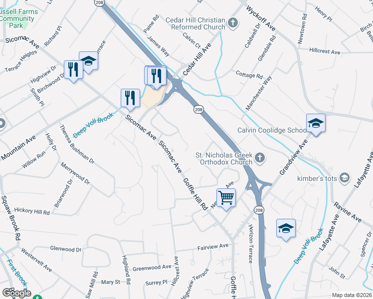 map of restaurants, bars, coffee shops, grocery stores, and more near 238 Barnstable Drive in Wyckoff
