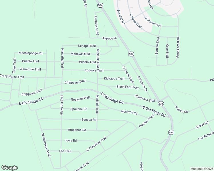 map of restaurants, bars, coffee shops, grocery stores, and more near 24 Kickapoo Trail in Albrightsville
