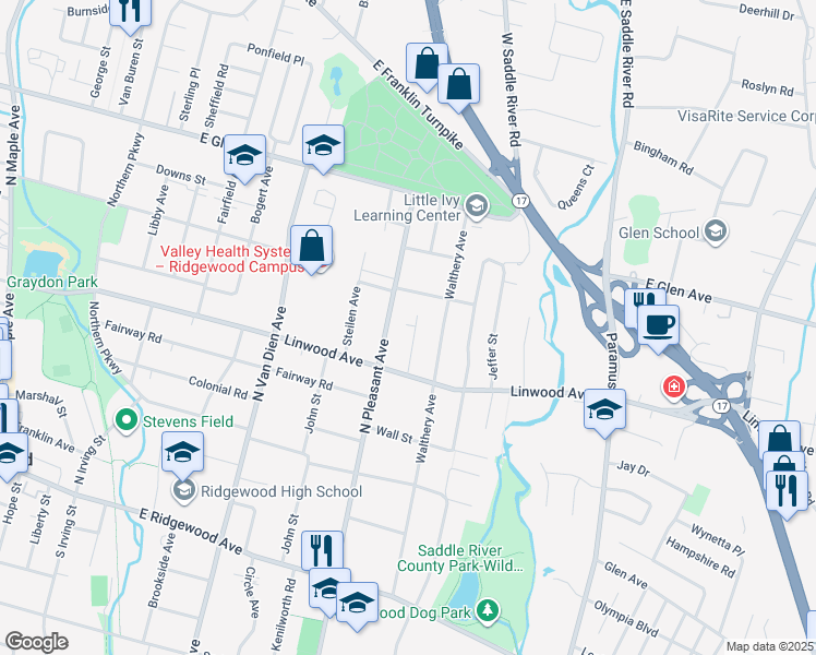 map of restaurants, bars, coffee shops, grocery stores, and more near 238 Emmett Place in Ridgewood
