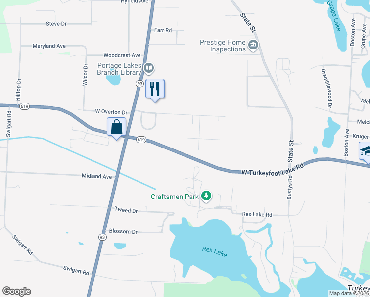 map of restaurants, bars, coffee shops, grocery stores, and more near 951 West Turkeyfoot Lake Road in Akron