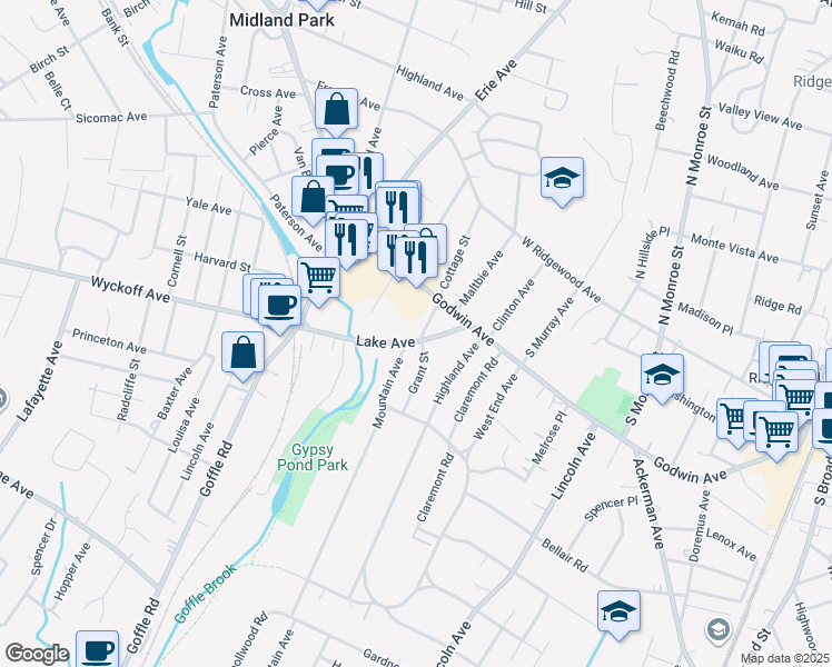 map of restaurants, bars, coffee shops, grocery stores, and more near 3 Cottage Street in Midland Park