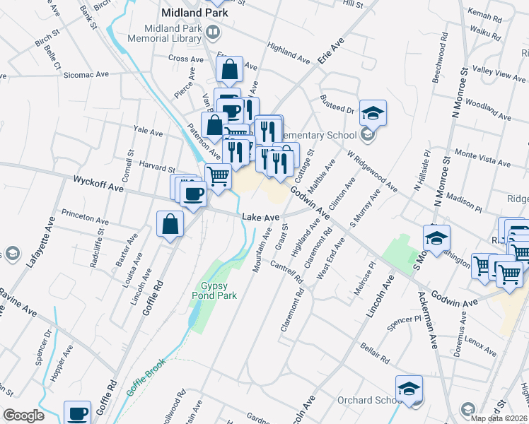 map of restaurants, bars, coffee shops, grocery stores, and more near 15 Cottage Street in Midland Park