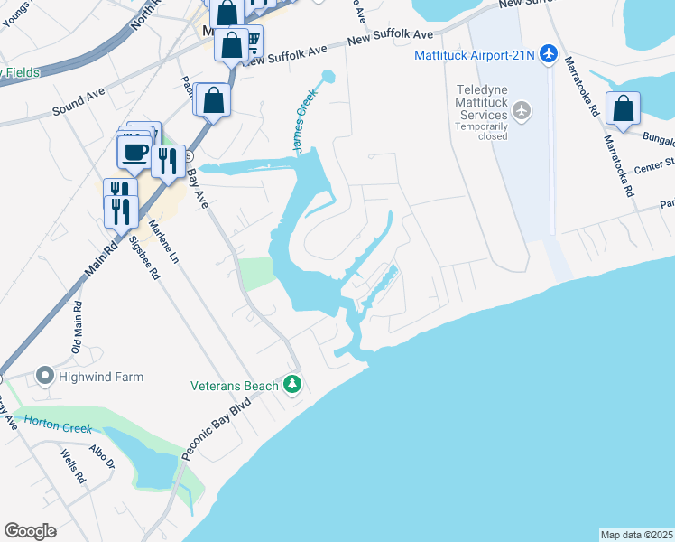 map of restaurants, bars, coffee shops, grocery stores, and more near 3830 Ole Jule Lane in Mattituck