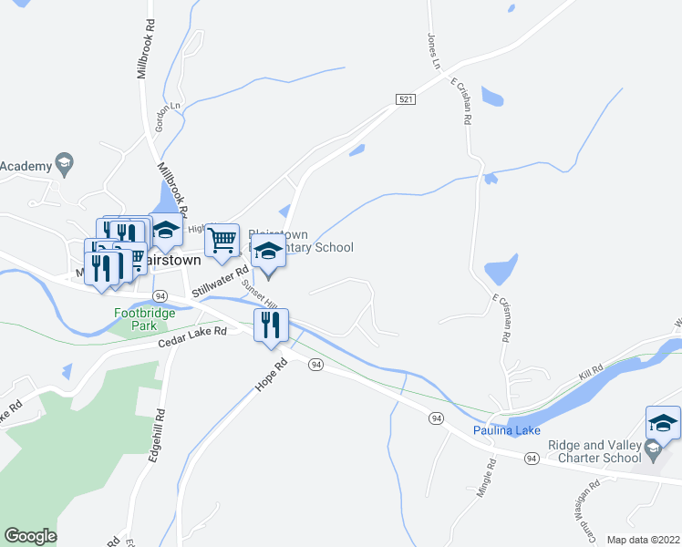 map of restaurants, bars, coffee shops, grocery stores, and more near in Blairstown