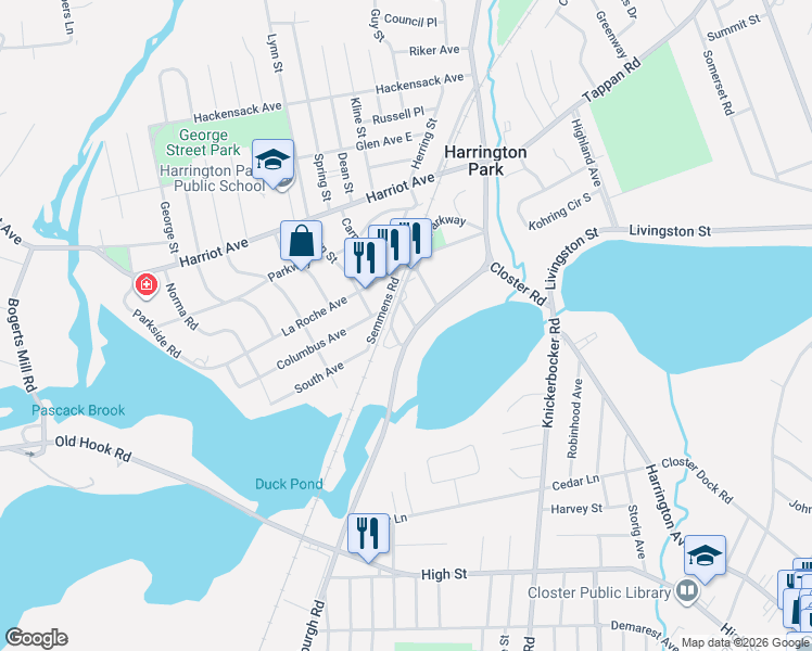map of restaurants, bars, coffee shops, grocery stores, and more near 18 Park Street in Harrington Park
