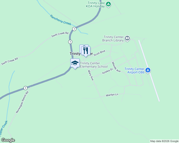 map of restaurants, bars, coffee shops, grocery stores, and more near 10 Cedar Road in Trinity Center