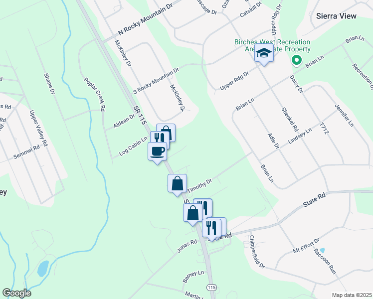 map of restaurants, bars, coffee shops, grocery stores, and more near 122 Maggie Way in Effort
