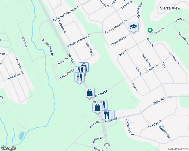 map of restaurants, bars, coffee shops, grocery stores, and more near 123 Maggie Way in Effort