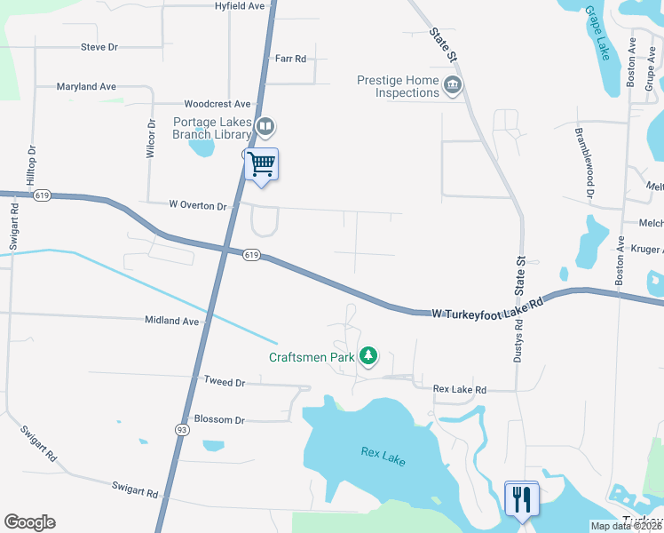 map of restaurants, bars, coffee shops, grocery stores, and more near 951 West Turkeyfoot Lake Road in New Franklin