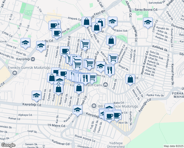 map of restaurants, bars, coffee shops, grocery stores, and more near 34 Rumeli Caddesi in Ataşehir