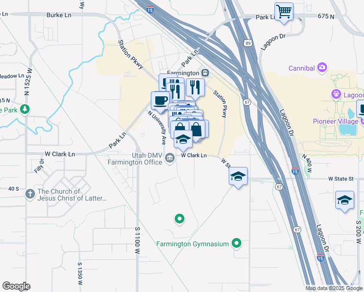 map of restaurants, bars, coffee shops, grocery stores, and more near 935 West 100 North in Farmington