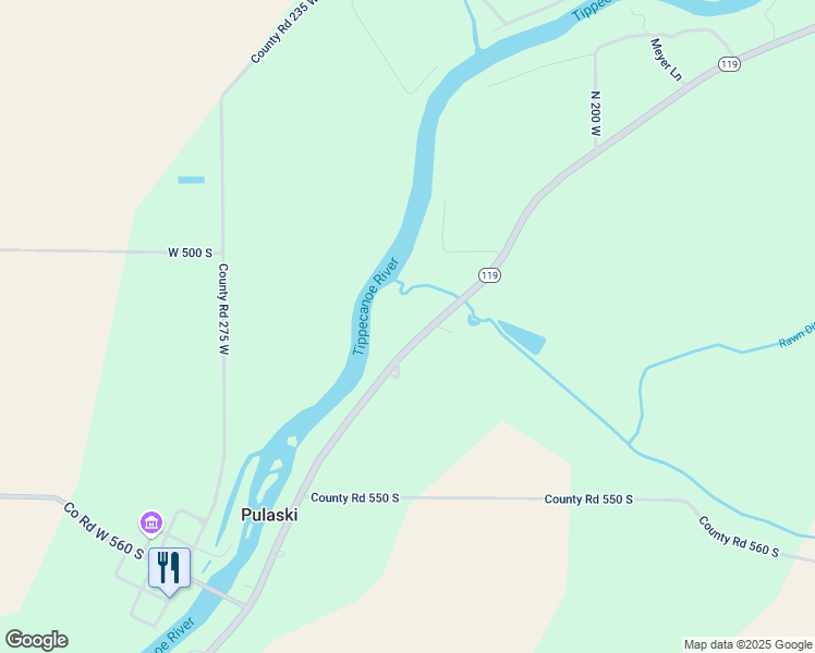 map of restaurants, bars, coffee shops, grocery stores, and more near 5153 Indiana 119 in Winamac