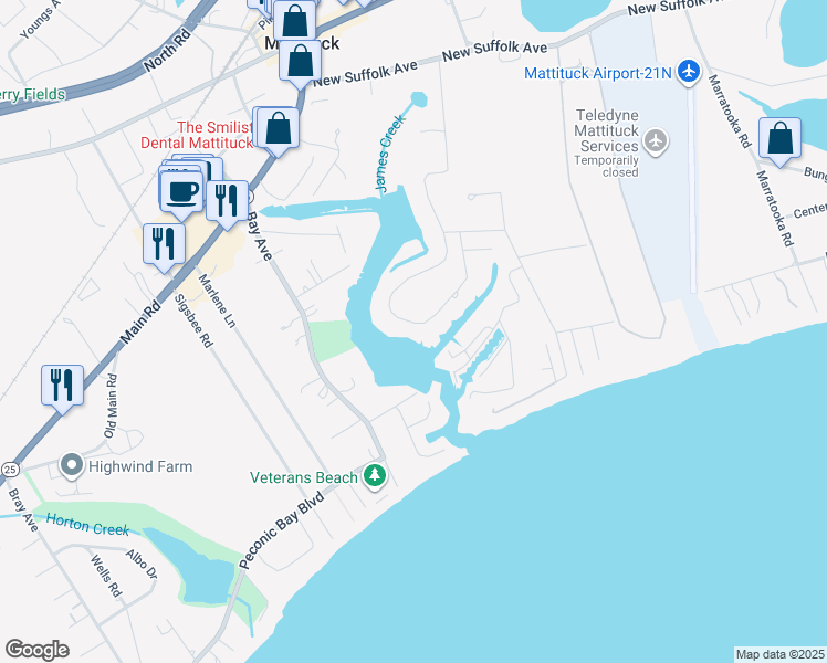 map of restaurants, bars, coffee shops, grocery stores, and more near 3549 Ole Jule Lane in Mattituck