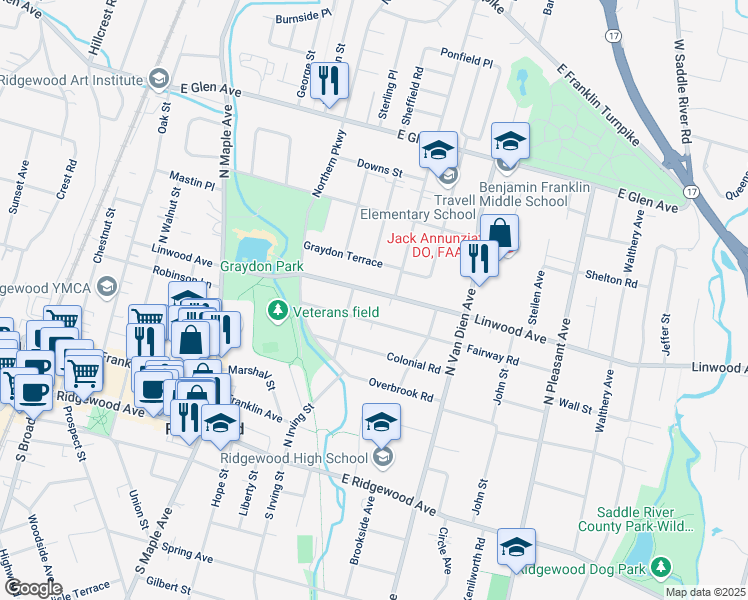 map of restaurants, bars, coffee shops, grocery stores, and more near 420 Linwood Avenue in Ridgewood