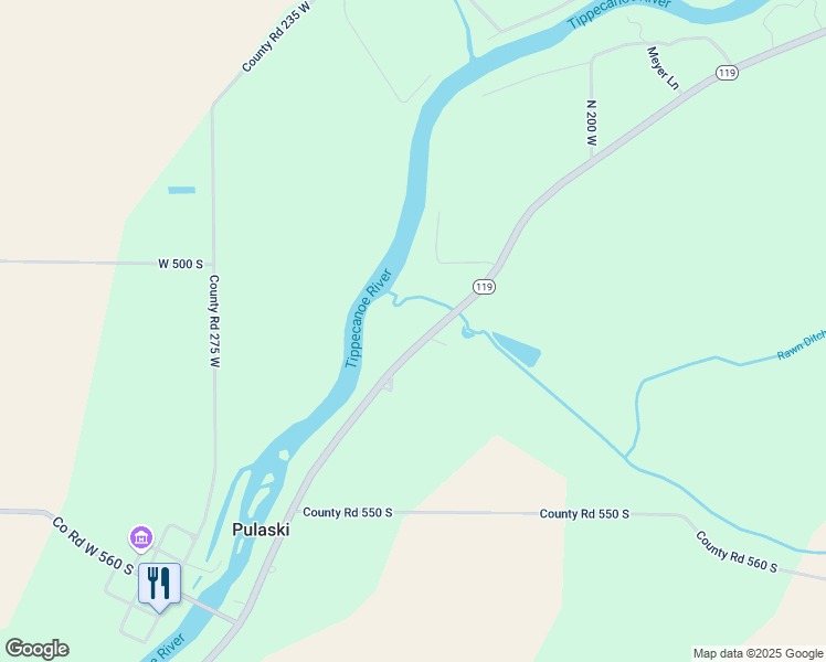 map of restaurants, bars, coffee shops, grocery stores, and more near 5153 Indiana 119 in Winamac