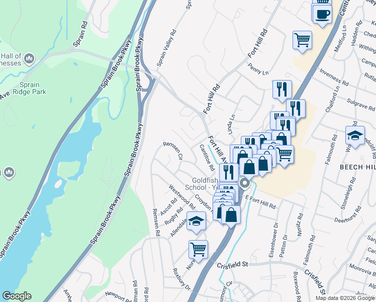 map of restaurants, bars, coffee shops, grocery stores, and more near 25 Hearthstone Road in Yonkers