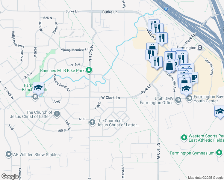 map of restaurants, bars, coffee shops, grocery stores, and more near 1418 Longhorn Drive in Farmington