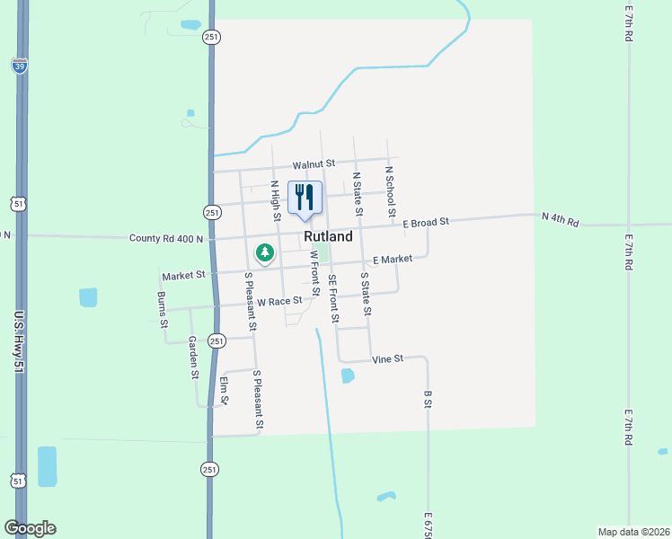 map of restaurants, bars, coffee shops, grocery stores, and more near 201 Southeast Front Street in Rutland