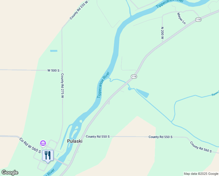 map of restaurants, bars, coffee shops, grocery stores, and more near 5153 Indiana 119 in Winamac
