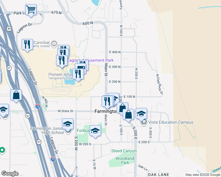 map of restaurants, bars, coffee shops, grocery stores, and more near 158 Utah 106 in Farmington