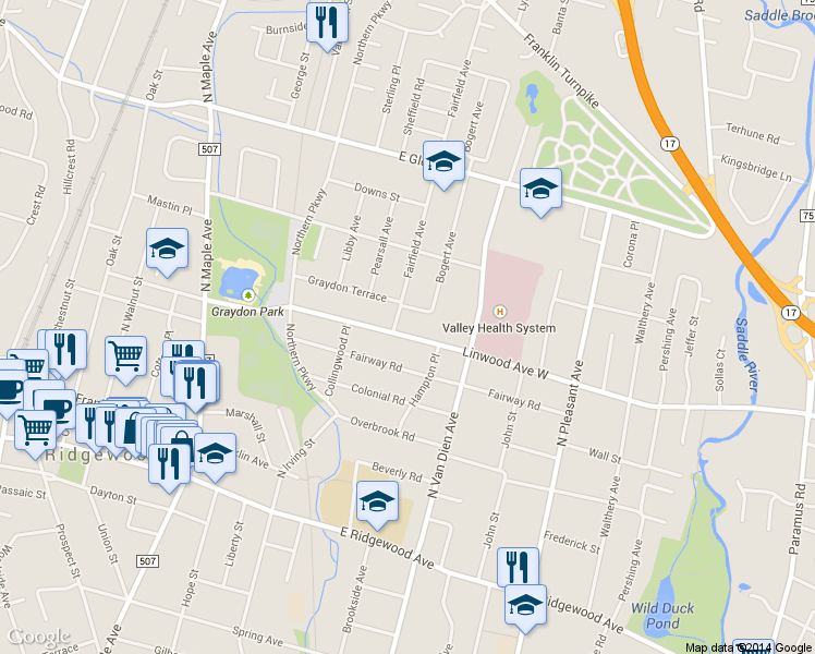 map of restaurants, bars, coffee shops, grocery stores, and more near 409 Linwood Ave in Ridgewood