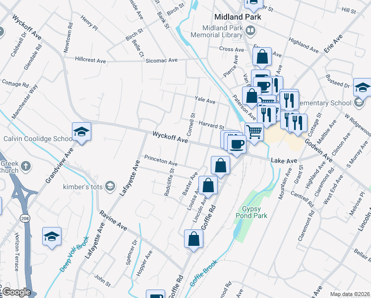 map of restaurants, bars, coffee shops, grocery stores, and more near 411 Vassar St in Wyckoff