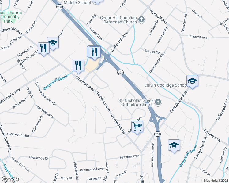 map of restaurants, bars, coffee shops, grocery stores, and more near 238 Barnstable Drive in Wyckoff