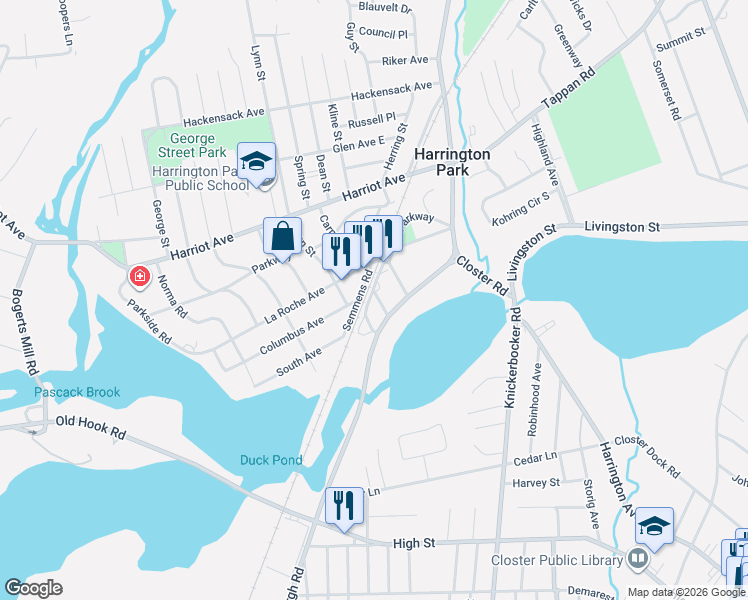 map of restaurants, bars, coffee shops, grocery stores, and more near 18 Park St in Harrington Park