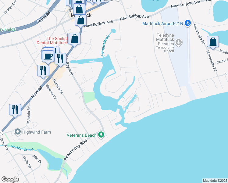 map of restaurants, bars, coffee shops, grocery stores, and more near 3549 Ole Jule Lane in Mattituck