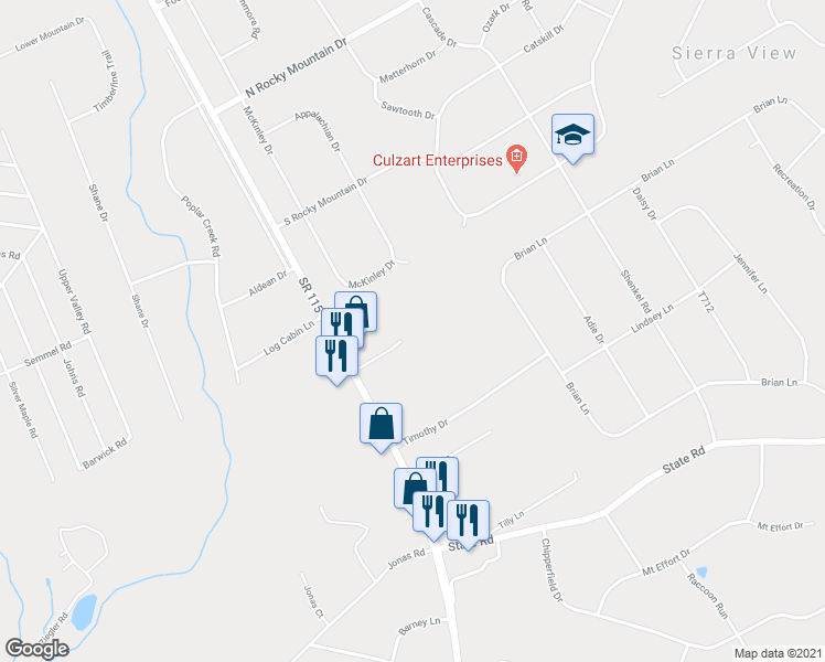 map of restaurants, bars, coffee shops, grocery stores, and more near 129 Maggie Way in Effort