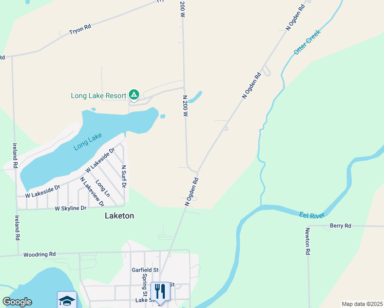 map of restaurants, bars, coffee shops, grocery stores, and more near 10789 North 200 West in North Manchester