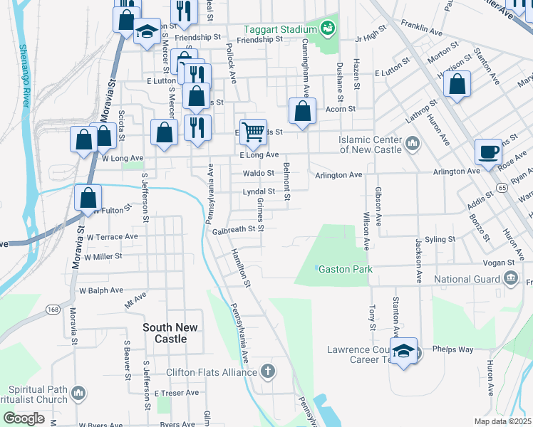 map of restaurants, bars, coffee shops, grocery stores, and more near 504 Electric Street in New Castle