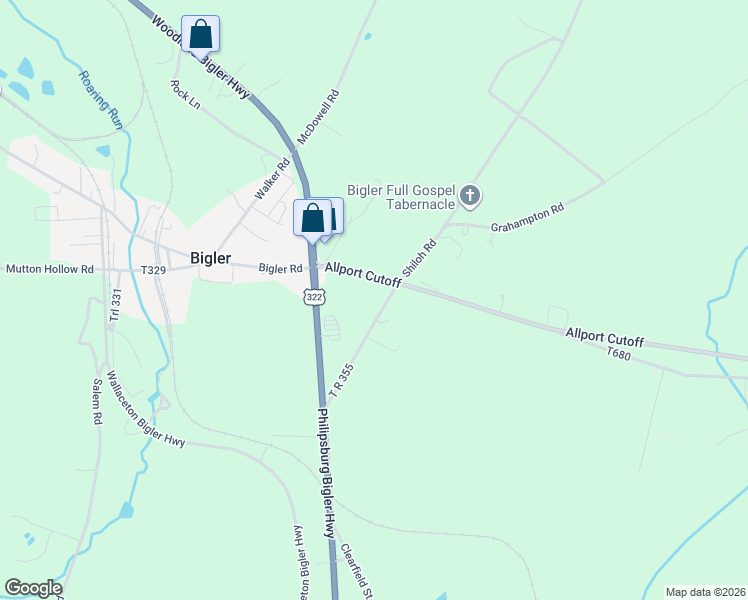 map of restaurants, bars, coffee shops, grocery stores, and more near 263 Green Road in Bigler