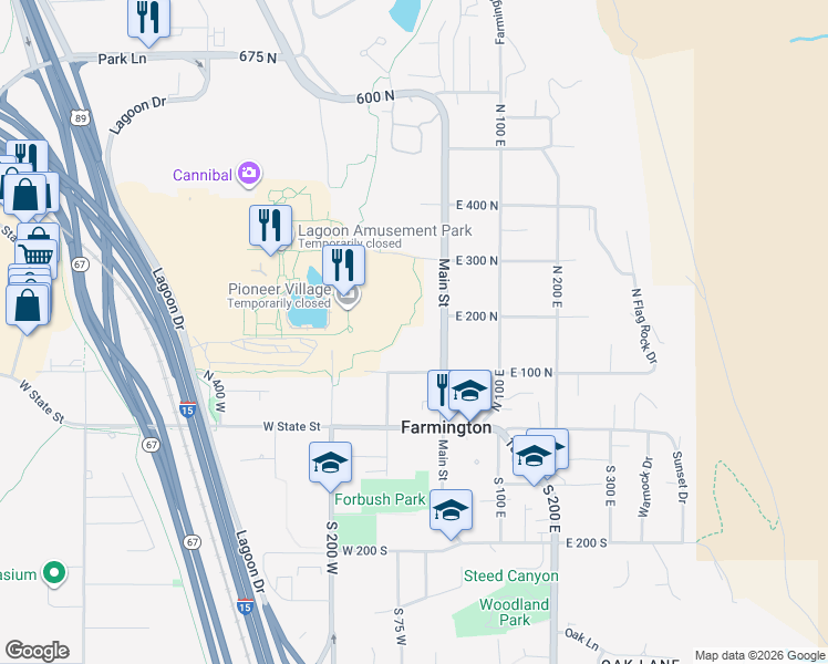 map of restaurants, bars, coffee shops, grocery stores, and more near 159 North Main Street in Farmington